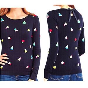Talbots Sz M Party Hat Scoop Neck Sweater Navy with Multicolor Birthday Holiday